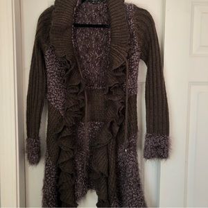 Sioni Brown Ruffle Cardigan